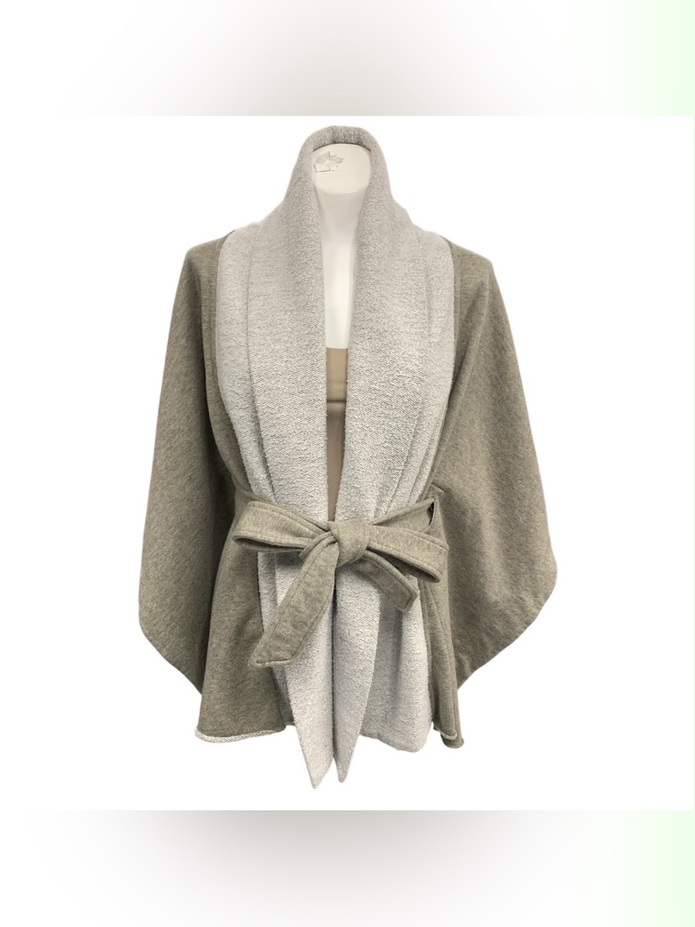 James Perse Reversible Shawl-Collar Wrap in Light Gray and Olive Size XS